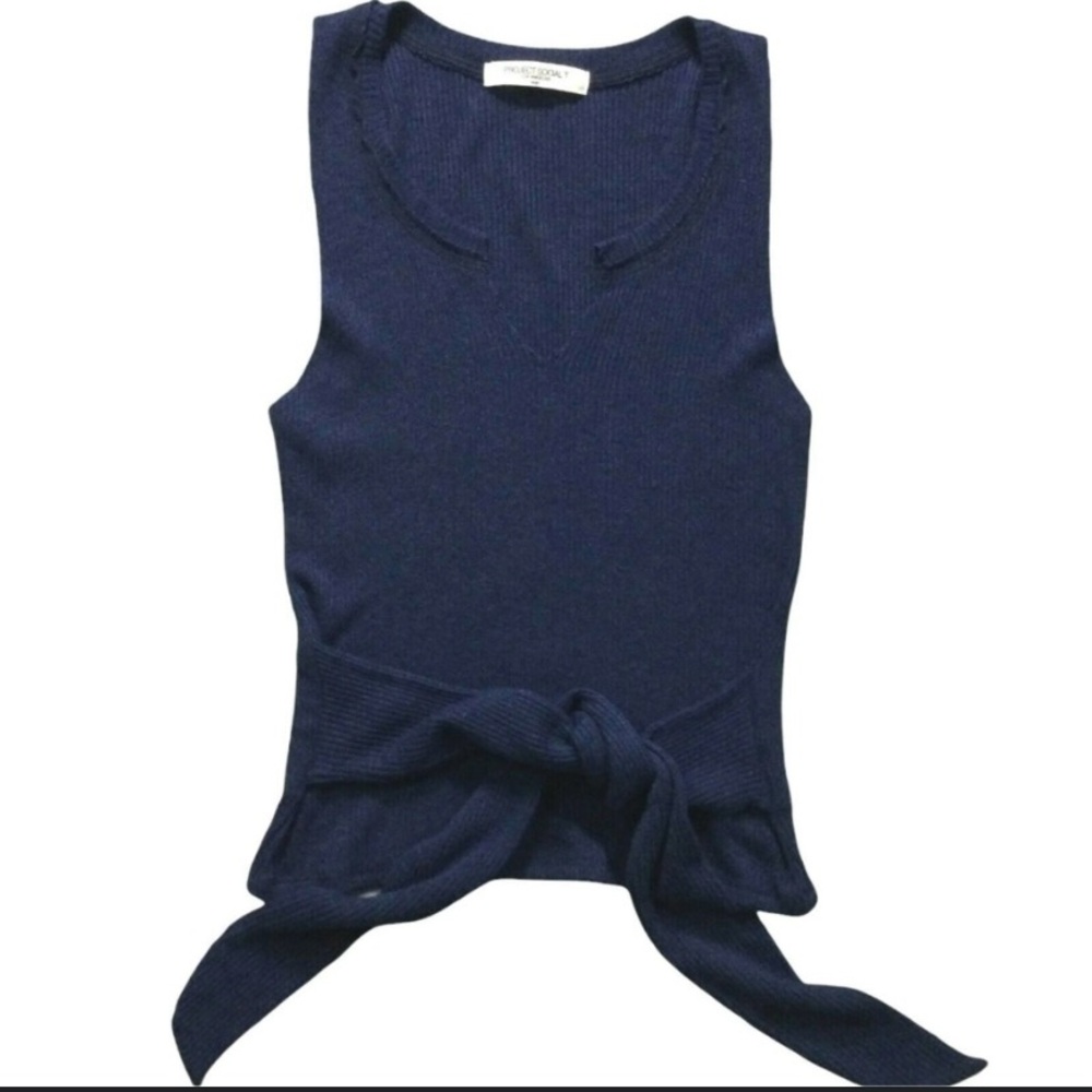 Navy Blue Ribbed Tie-Front/Back Tank Top - Picture 3 of 7